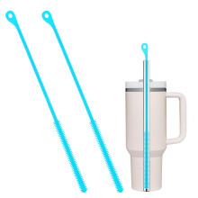 2pcs Silicone Straw Cleaning Brush, Straw Brushes Bristles Cleaner Brush Extra Long Straws Cleaner Brushes for Cleaning Stanley Drink Lid (Blue)