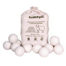 Ezhippie Quality Wool Dryer Balls - 12 XL Pack - 1000+ Loads - Pure Organic Wool - Reusable Natural Fabric Softener Perfect with Essential Oils,