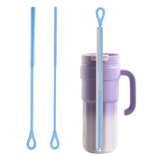 2pcs silicone straw cleaner for paper straws and 9.45in silicone straws extra long straw cleaner brush (blue)