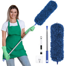 Vicloon Extendable Feather Duster, Bendable Reusable Microfiber Duster with 100" Extra Telescopic Extending Pole and Window Slot Cleaning Brush for