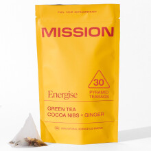 MISSION - Energise Tea - Green Tea with Cocoa & Ginger - Improve Cognitive Function - 30 Pyramid Tea Bags