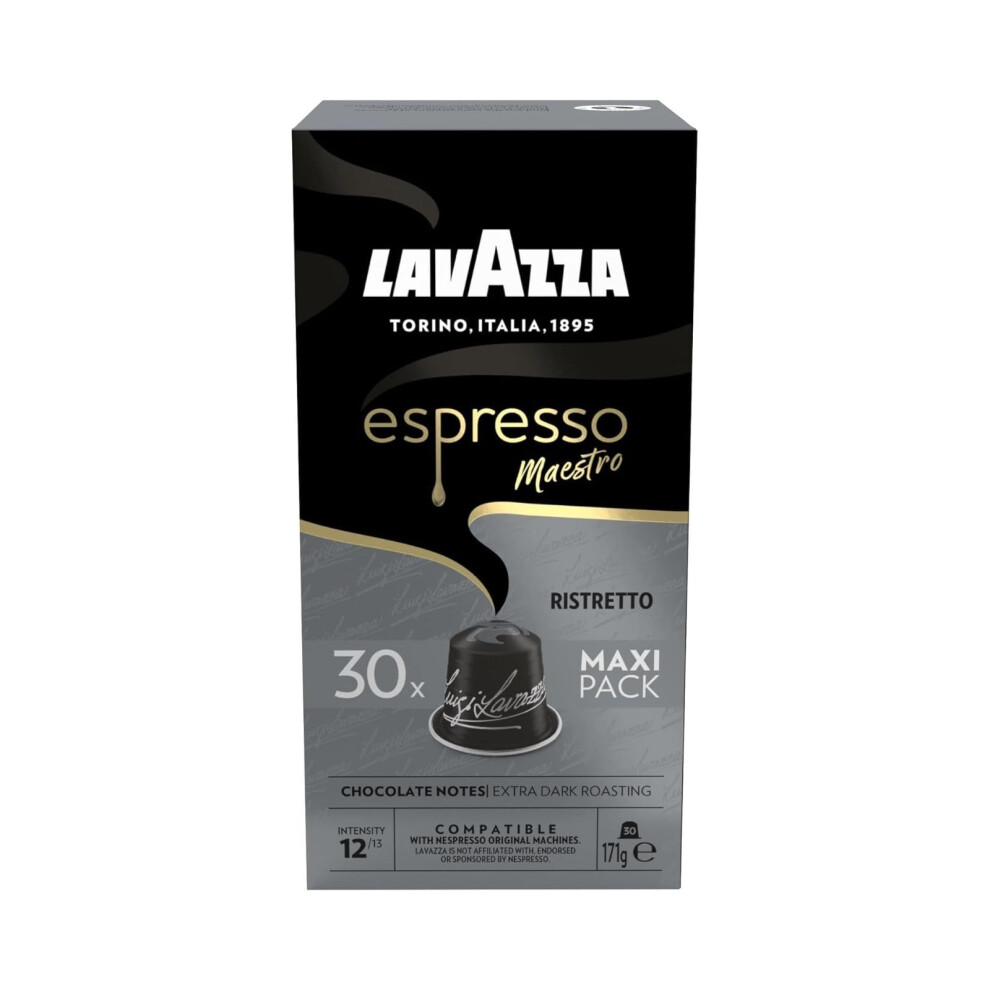 Lavazza , Espresso Maestro Ristretto, 30 Aluminium Capsules Compatible With Nespresso Original Machines, Chocolate & Caramel Notes, Arabica & Robusta,