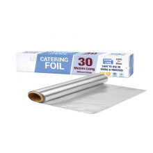 Kitchen Foil 30m Extra Long Roll with Cutter Box, 30cm Wide Catering Aluminium Foil, Non Stick Food Safe Heavy Duty Foil wrap for Cooking, Baking,