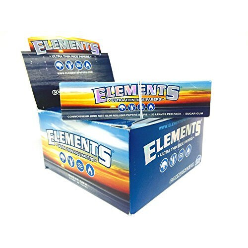 24 Full Box Elements Ultra Thin Rice Papers Connoisseur King Size Slim & Tips