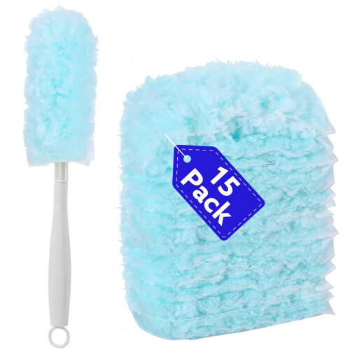 15 PCS Duster Refills Kit Compatible with Flash Dust Magnet, 360? Multi-Surface Duster Replacement with 1 Handle,Disposable Microfiber Refills for