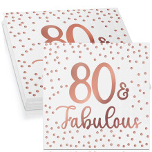 Tenare 40 Pcs Glitter Napkins Happy 80th Birthday Fabulous Cocktail Disposable Napkin for Birthday Party Anniversary Decoration, 3 Ply White and Rose