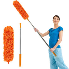 Fogray Extendable Feather Duster, Bendable Microfiber Long Handled with Extra Telescopic Extending Pole and Soft Silicone Cap, Washable Duster for