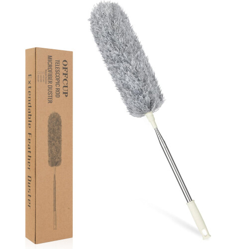 OFFCUP Feather Duster, Extendable Microfiber Duster with 96" Stainless Steel Telescopic Pole and Bendable Head, Long Handled Dusters for Cleaning