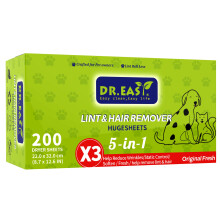Dr.Easy LINT & HAIR REMOVER Pet HUGESHEETS with 3X Dryer Sheets, Original Fresh, 200 Count,PLANT&MINERAL-BASED FORMULA