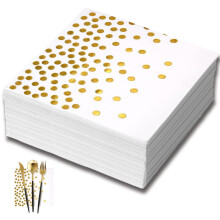 40Pcs White & Gold Paper Napkins for Cocktail Party, Kids' Birthday, and Christmas Celebrations
