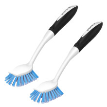 SetSail Dish Brush with Handle, 2 Pack Stiff Bristles Dish Scrubber with Built-in Scraper Dish Scrub Brushes for Cleaning Dishes, Pots and Pans,