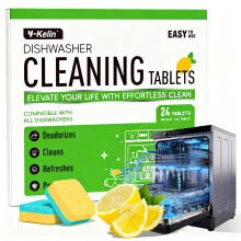 Y-Kelin Dishwasher Cleaner and Descaler Tablets, 24-Pack Removes Limescale & Grease Buildup, Compatible with Standard Dishwashers