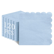 NatNarr 120 Pcs Light Blue Scalloped Napkins - Disposable Cocktail and Beverage Napkins for Birthday, Wedding, Baby Shower - 5 x 5 Inch
