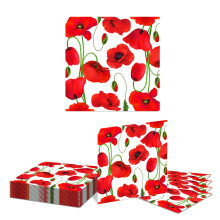 Kotkiddy 20pcs Red Poppy Pattern Paper Napkins Decorative Disposable Napkins for Spring Summer Autumn