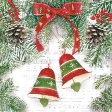 3-Ply Xmas Decoupage Tissue Paper Napkins Decorative Christmas Serviettes 33cm x 33cm - Maki - Pack of 20 (Xmas Bells on Music Notes)