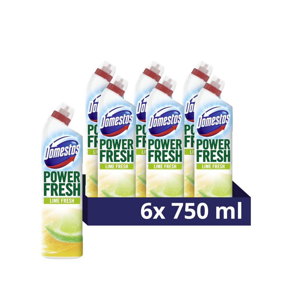 Domestos Power Fresh Lime Fresh Toilet Gel Eliminates 99.99% Of Germs* Limescale Remover 6X 750 Ml
