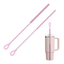 Silicone Straw Cleaner Brush, 2Pcs Reusable Straw Brush for Straws, Non-slip Handle Soft and Bendable, 6mm+9mm, Pink