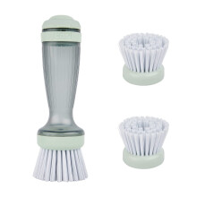 CQT Dish Brush, Dish Scrub Brush with Soap Dispenser for Dishes Kitchen Sink Pot Pan Scrubbing, 1 Brush 2 Refills
