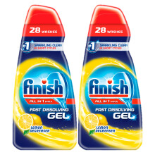 Finish Dishwasher Fast Dissolving Gel All in 1 Max Lemon 700 ml, Pack of 2, 2 x 700ml, 28 washes each, 2 x 28 washes, 56 washes