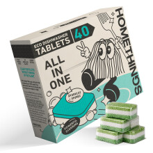 Homethings, 40 Eco-Friendly Dishwasher Tablets, Eco 3-in-1 Dishwasher Tabs, Highly Effective Cleaning, No Toxic Chemicals, Vegan & Cruelty-Free, No