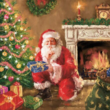 3-Ply Maki Children Theme Xmas Decoupage Tissue Paper Napkins Decorative Christmas Serviettes 33cm x 33cm - Pack of 20 (Santa?s Secret Visit)