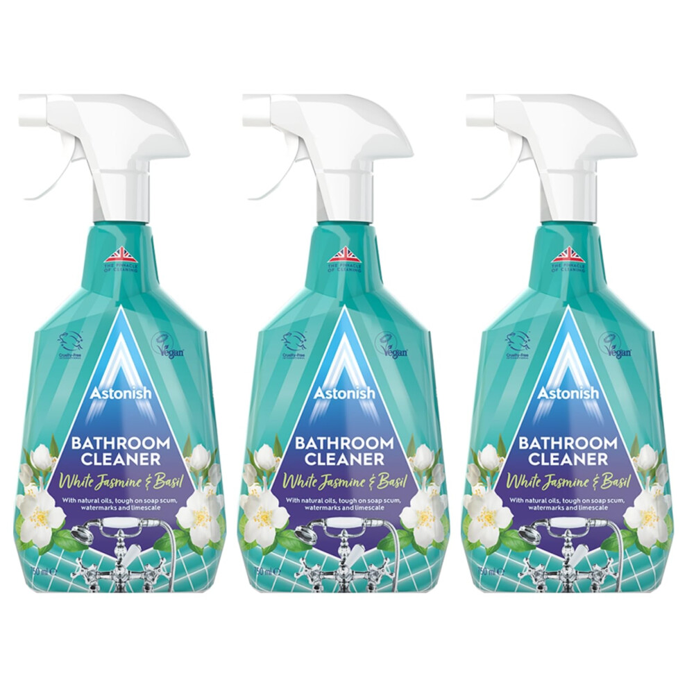 Astonish Jasmine & Basil Bathroom Cleaner Spray, Cruelty-Free, Vegan, 3 X 750Ml White