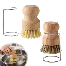 2Sets Bamboo Palm Brush with 2 Drain Racks, Bamboo Dish Pot Pan Brushes, Wooden Washing up Brush for Dish Pots Pans Kitchen Sink Cleaning for Washing