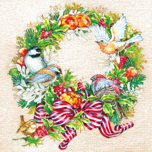 3-Ply Maki Xmas Decoupage Tissue Paper Napkins Decorative Christmas Serviettes 33cm x 33cm - Pack of 20 (Christmas Wreath with Birds)