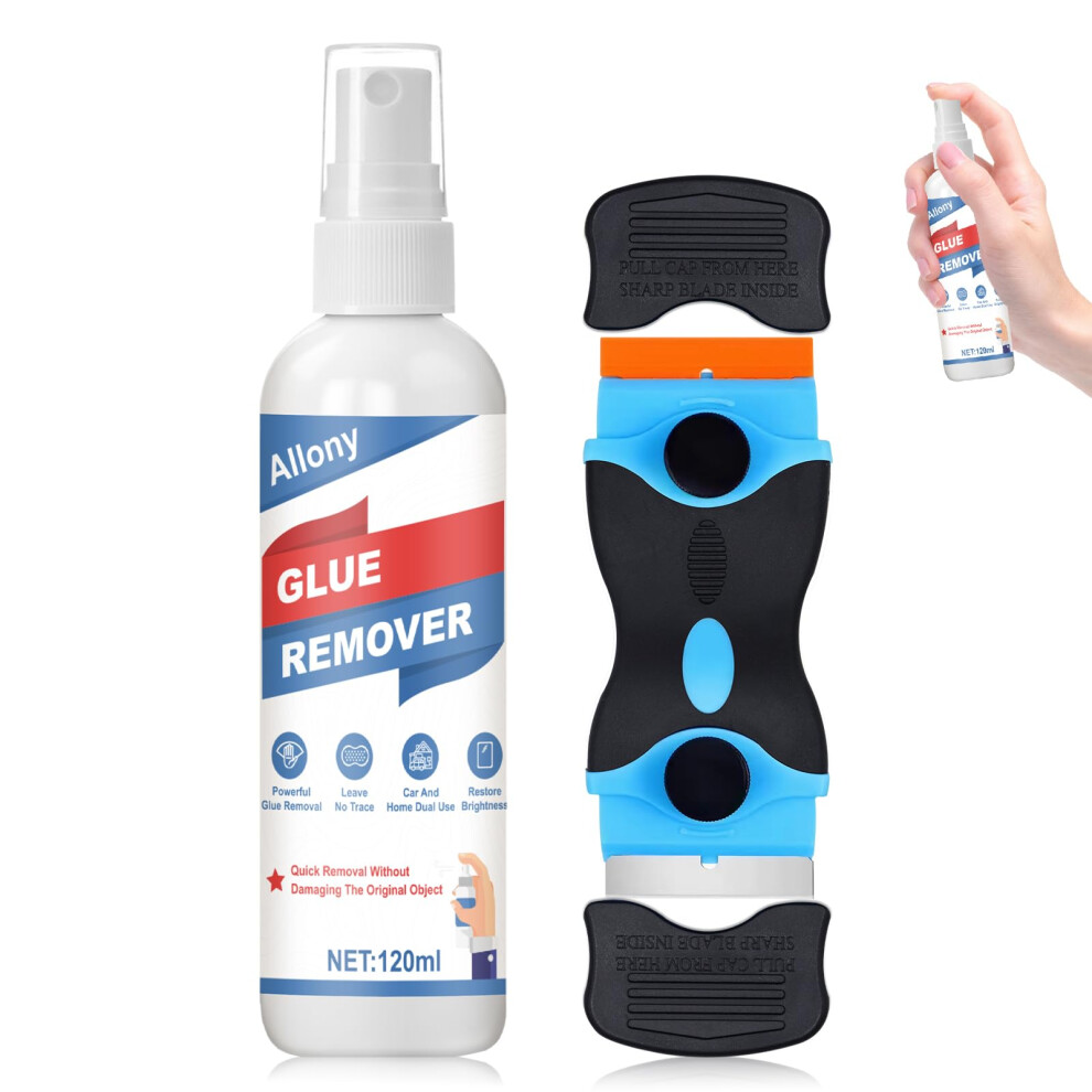 Allony Adhesive Remover, Sticky Stuff Remover, Sticker Remover, Sticky Label Remover, Sticker Remover Spray With Scraper, Removes Sticker, Glue, Tape, 5051223859925