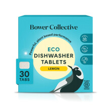 Bower Collective Eco Dishwasher Tablets 30 Pack, Plastic Free Natural Dishwasher Pods, Plant Based with Citrus Essential Oils, Biodegradable Water