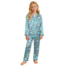 Girls Print Pajama Long Sleeve Top With Pants Soft Feel Comfortable Loungewear For Holiday Festive Party Sleepover Family Matching Outfits