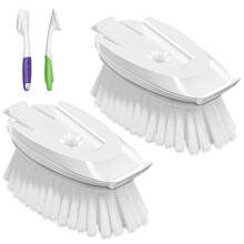 Dish Brush with Plastic Handle Built-in Scraper, Replaceable Brush Scrubbing Brush for Pans, Pots, Kitchen Sink Cleaning with Durable Bristles, 2 PCS