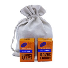 2 x 125g Doves Farm Gluten Free Instant Dry Yeast For Bread Making + 22x30cm Linen Bread Bag Perfect Bake at Home and Bread Machine Fast Action Active