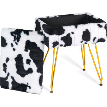 Multifunctional Vanity Stool Chair for Vanity, Padded Seat, Storage Ottoman in Rectangle Fuzzy Fluffy Design, Footrest and 4 for Room,, Room, Cow