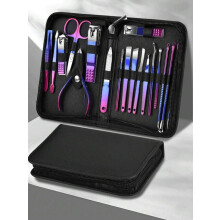 Ensemble de 18 coupe-ongles en acier inoxydable avec étui de voyage – Compatible avec les manucures et pédicures, outils de soin robustes pour
