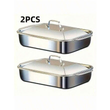 4-Pc Heavy-Duty Stainless Steel Baking Pan Set with Lids, Compatible with Oven, Buffet Server & Food Warmer