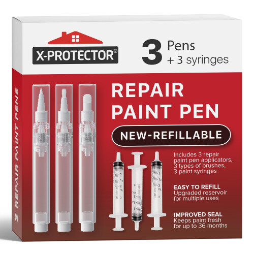 X-Protector Touch Up Paint Pen Kit - 3 Refillable Pens with Brushes for Easy Touch Ups