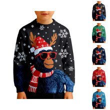 Poikien pitkähihainen Crewneck Print Collegepaita Pehmeävuorinen Lämpöpusero Lapsille Talviloma Vapaa-ajan Vaatteet