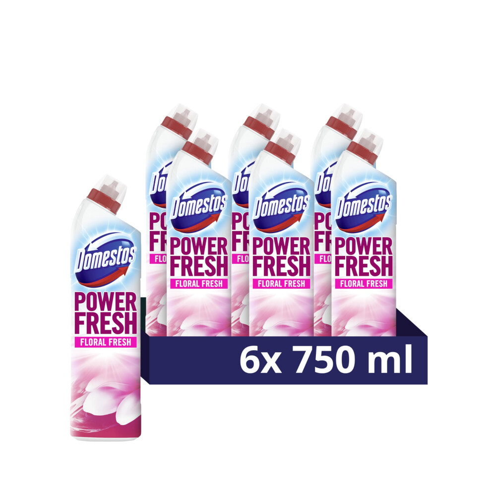 Domestos Power Fresh Floral Fresh Toilet Gel Eliminates 99.99% Of Germs* Limescale Remover 6X 750 Ml
