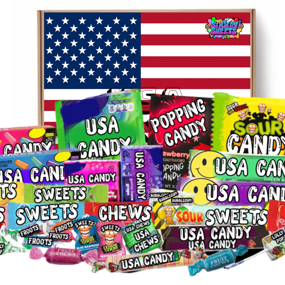 Simway Sweets American Sweets Gift Box - Imported Usa Candy Hamper - Includes 30 Assorted Treats, Mixed Flavours & Favourite Brands By