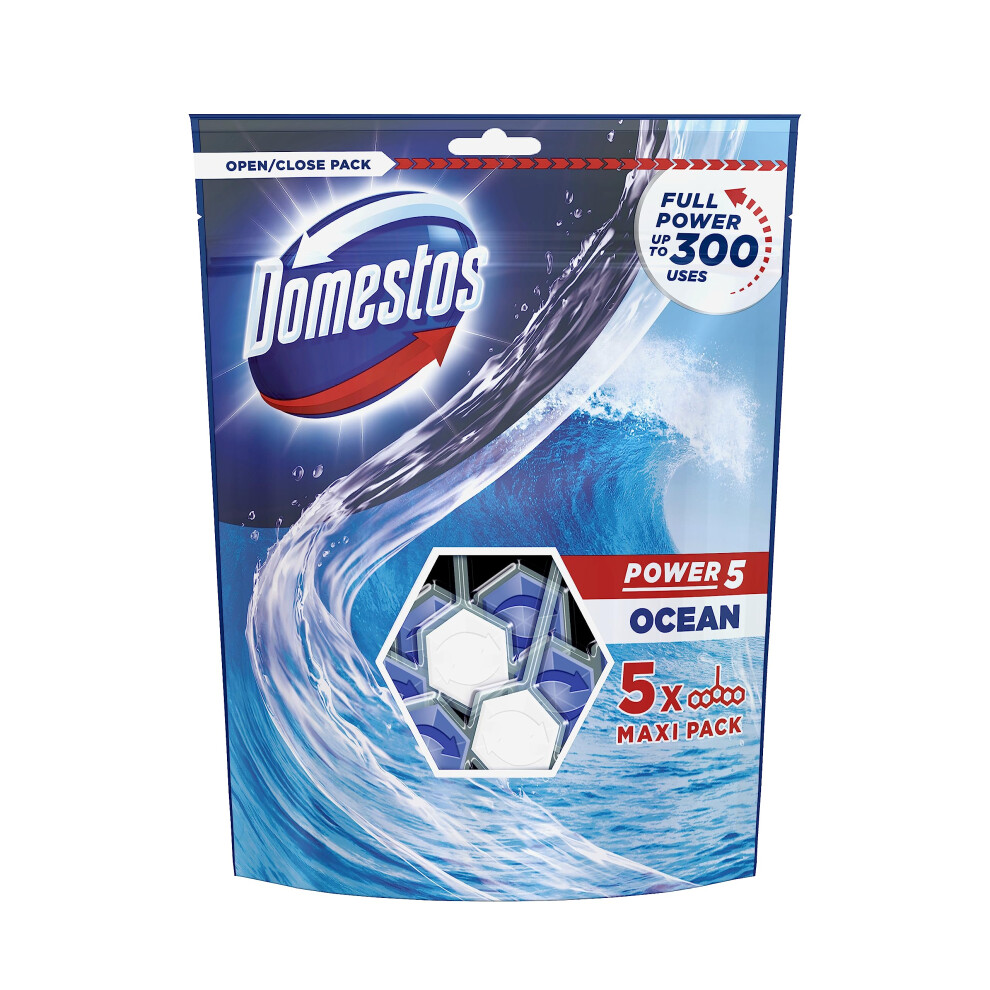 Domestos Power 5 Ocean Toilet Rim Block Toilet Blocks That Clean At Full Power For Up To 300 Flushes Up To 3X More Limescale Prevention* 5 X 55 G