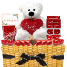Valentines Gifts for Her and Him - I Love You Teddy Bear, Chocolates, Date Dice, Candle & Card - Valentines Hampers for Men & Women, Girlfriend,