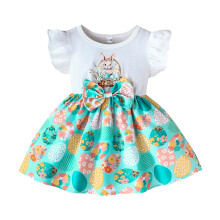Baby Girl Clothes Toddler Dress Easter Bunny Print Ruffle Short Sleeve Holiday Dress For 3M-3Y Trendy Dresses
