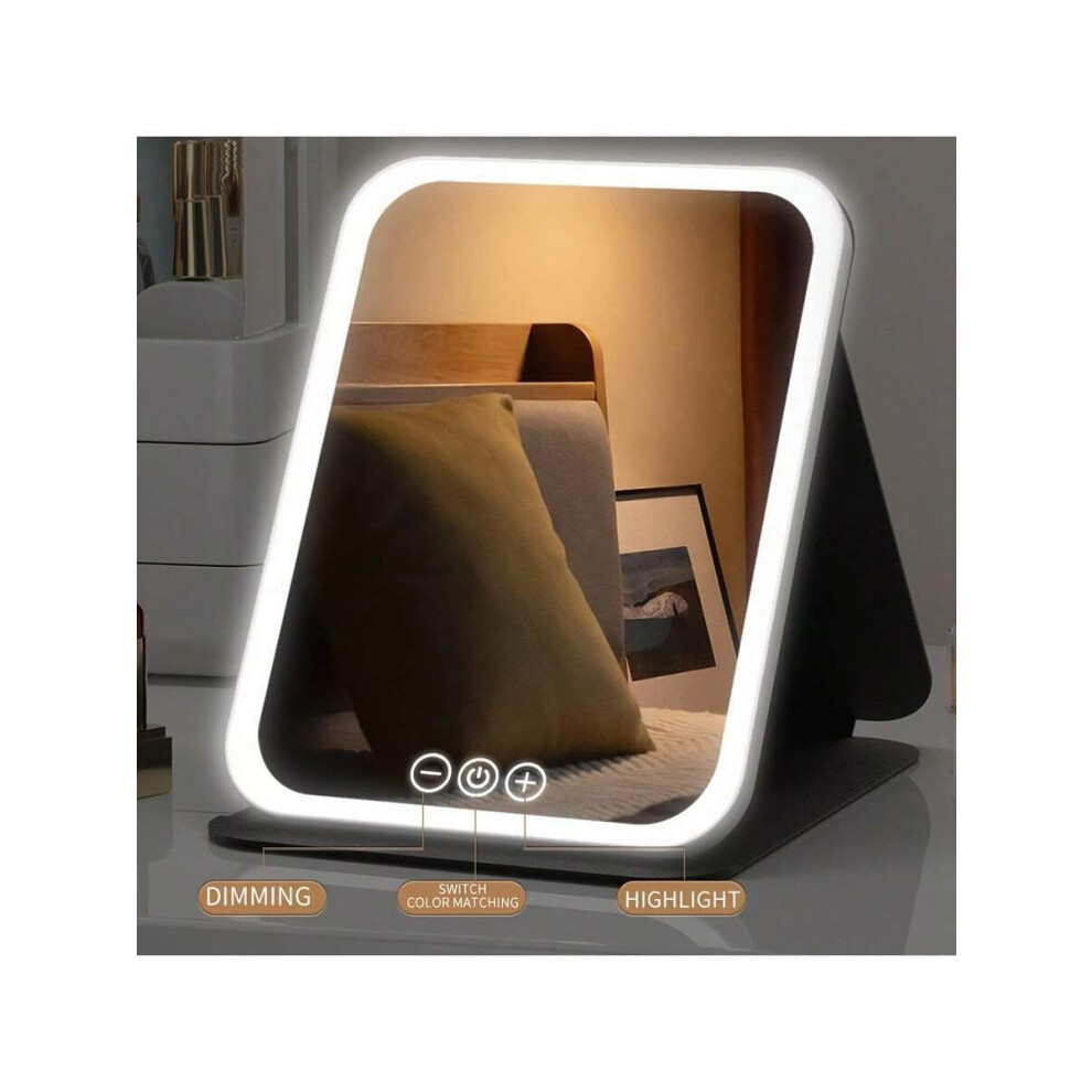 LED Makeup Mirror with 3 Color Modes, Dimmable Touch Screen, USB Rechargeable & Foldable â Compatible with Travel