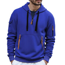 Herre hættetrøje med flere lommer, varm fleece, 1/4 lynlås, langærmet, oversize sweatshirt, vintertrøje
