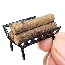 EatingBiting 1:12 Dollhouse Miniature Furniture Garden Lawn Fireplace Metal Firewood Rack Metal Rack with Firewood for Living Room Fireplace Model