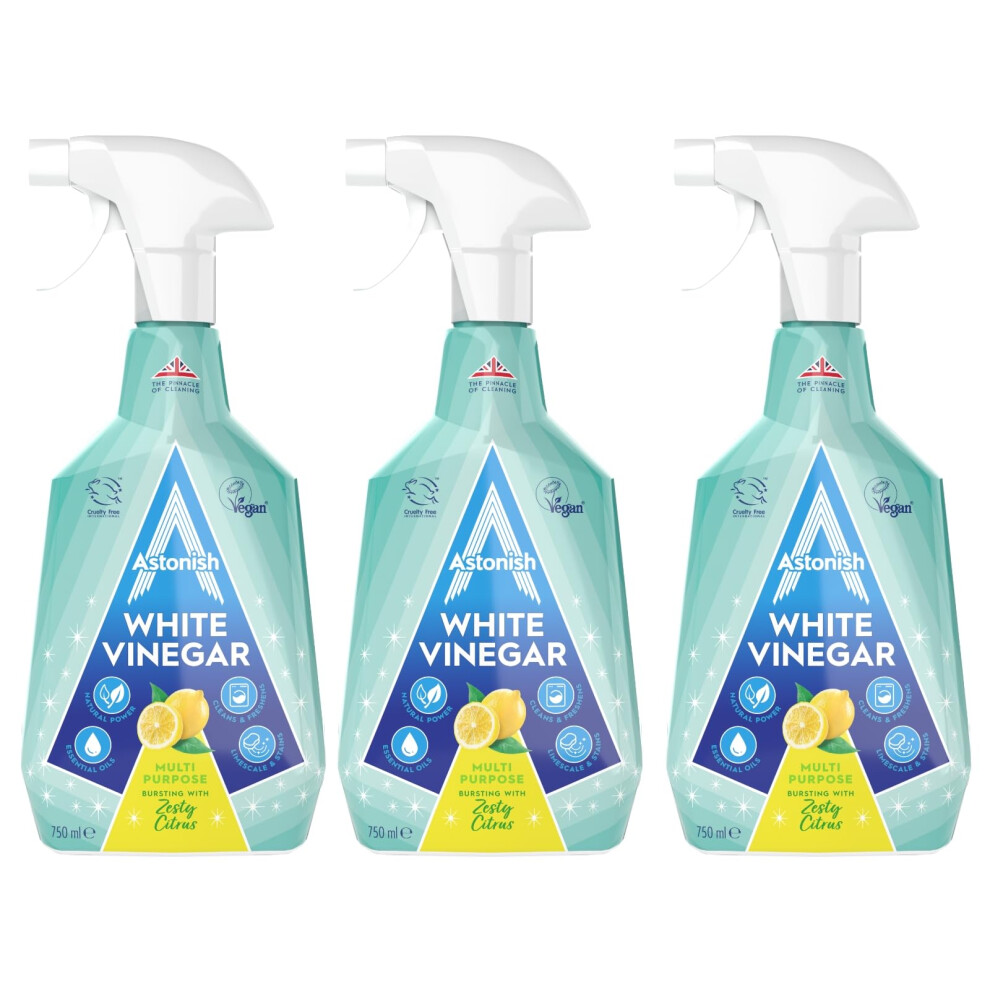 Astonish Multipurpose Cleaning Spray With Vinegar, Powerful Cleaning For Surfaces, Zesty Lemon Scent, 3 X 750Ml White
