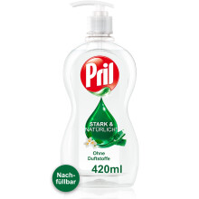 Pril Stark & Natural Dishwasher Detergent without Fragrances (420 ml), Detergent Sensitive with High Grease Dissolving Power, in Refillable Pump