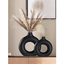 Vaso circular preto moderno, decoração boho minimalista fosca para flores secas e capim-dos-pampas – compatível com decoração de casa e mesa.