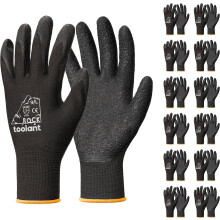 toolant Crinkle Latex Arbeits Handschuhe, Gummi-beschichtet, 12 Paar für Bau, Garten, Lager (Schwarz, XX)